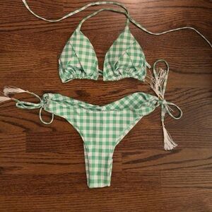 Green Gingham Bikini Set